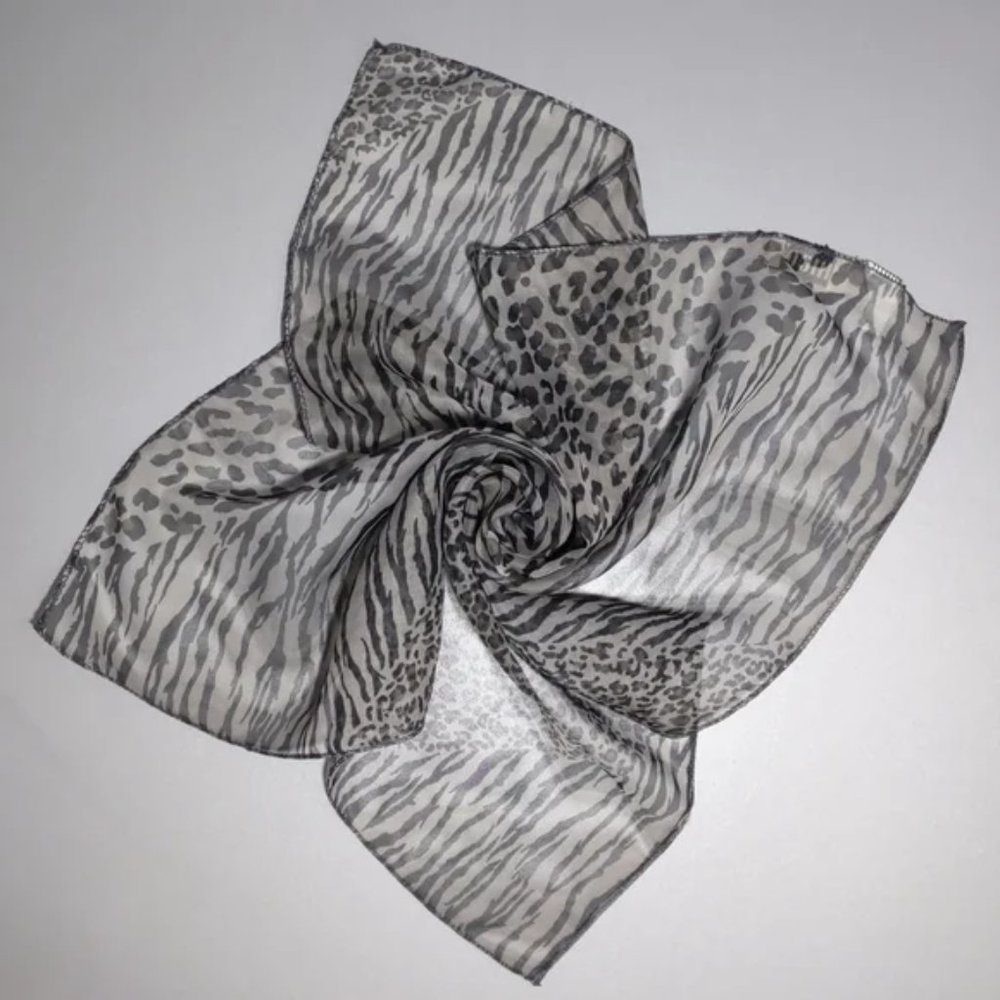 Chico's Sheer Animal Print Scarf, Black & Gray, 18 1/2" x 19 1/2"